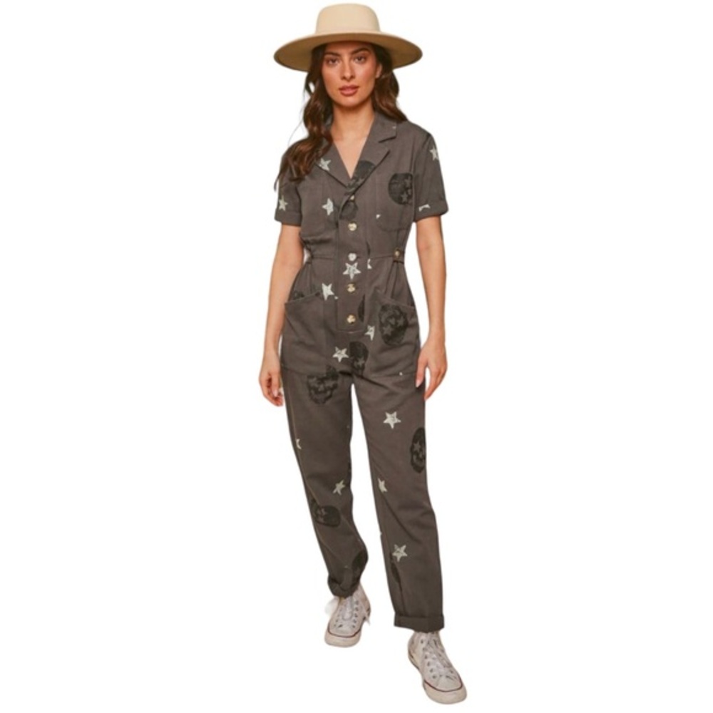 Fantastic Fawn Charcoal Star Print Jumpsuit